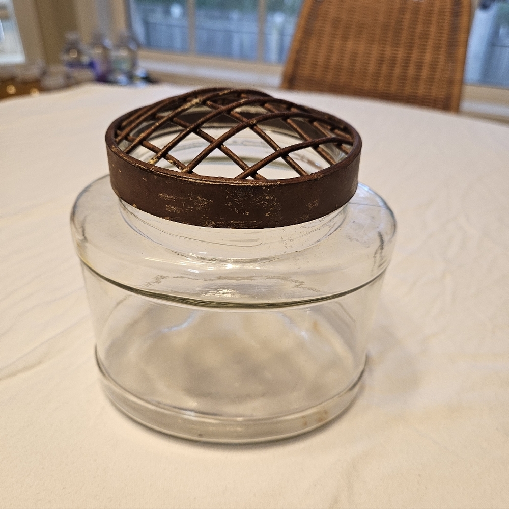Glass Jar with Metal Lattice Lid Flower Frog. - Picture 2 of 8